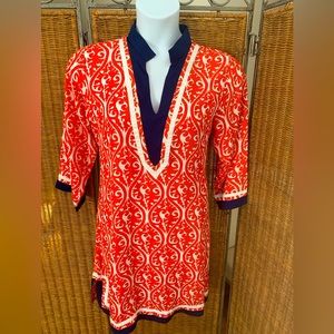 Escapada orange/white/navy tunic dress - Sz L EUC